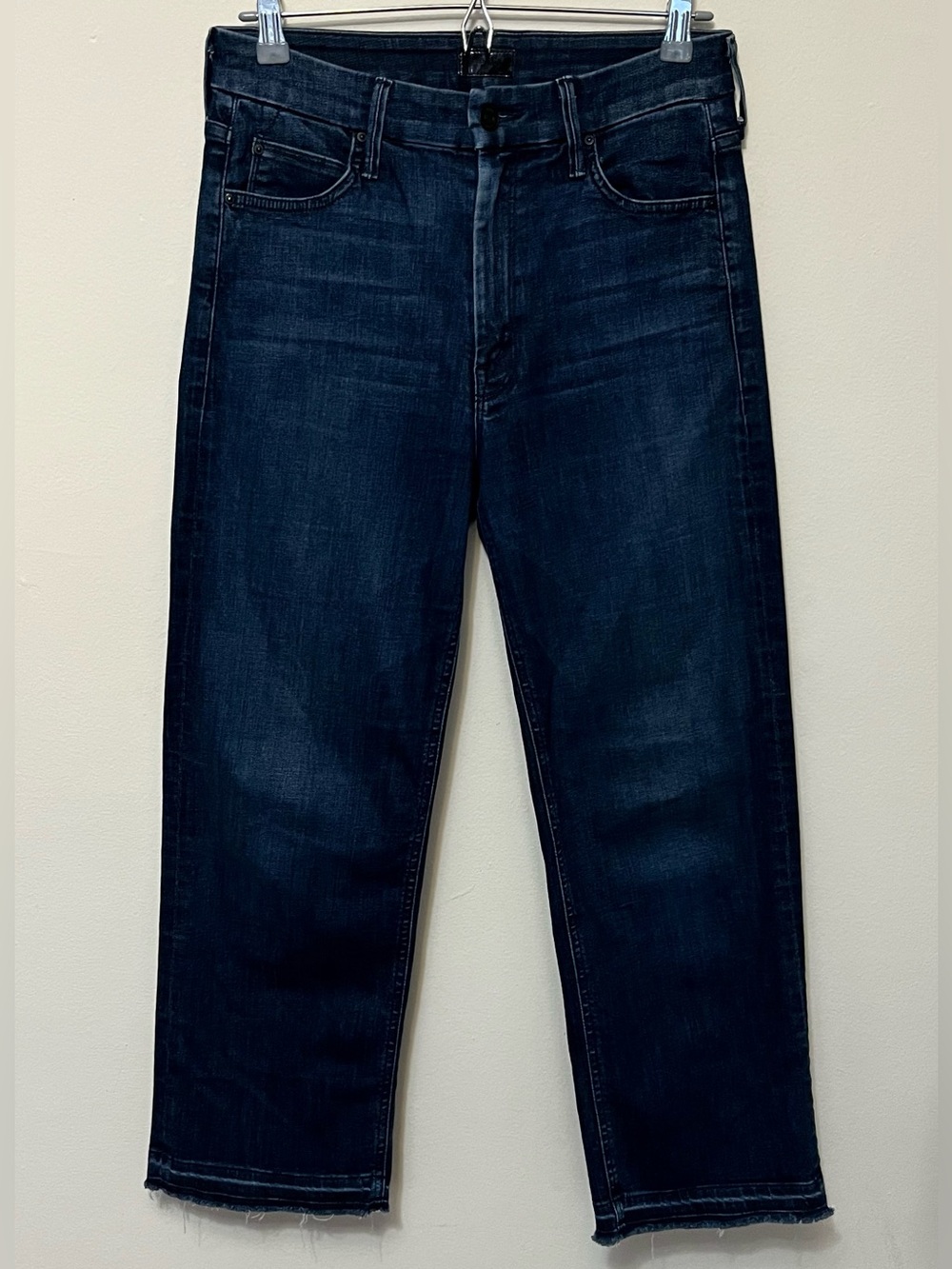 MOTHER • 27 • The Undone Hem Maverick Dark Indigo Straight Crop Jeans